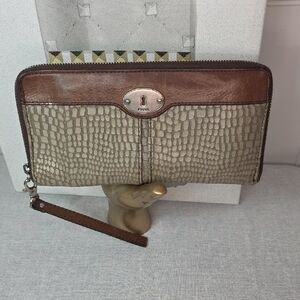 Fossil Reptile Print & Leather Travel Wallet